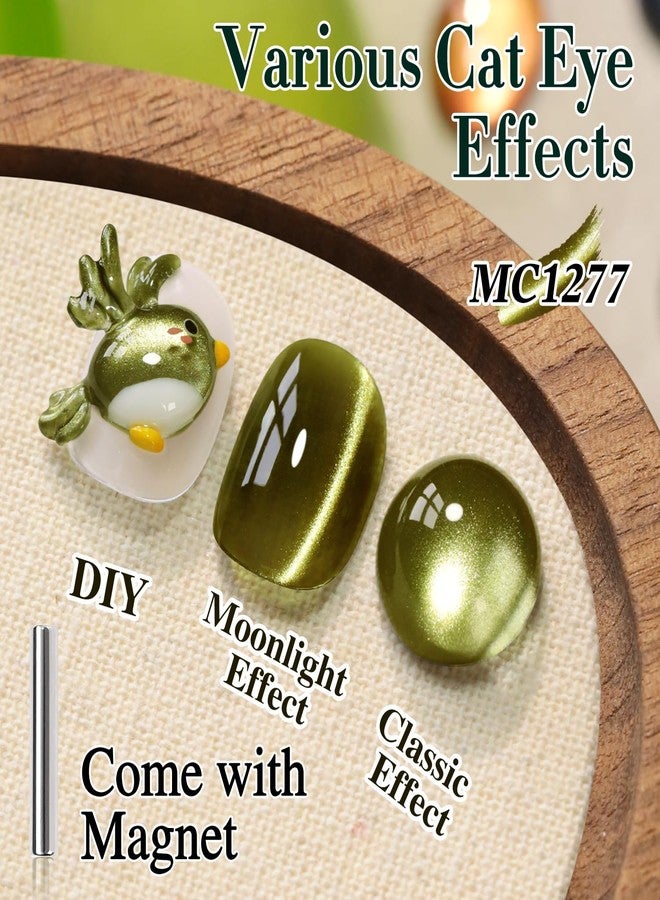 دابل ريذم طلاء أظافر جل مزدوج الإيقاع 0.5 أونصة بتصميم عين القطة مع مغناطيس، نفس اللون، نفس الزجاجة، لون لامع ثلاثي الأبعاد، لون شفاف، صالون تجميل 15 مل، فن الأظافر المغناطيسي (أخضر حكيم - MC1277) - Image 2